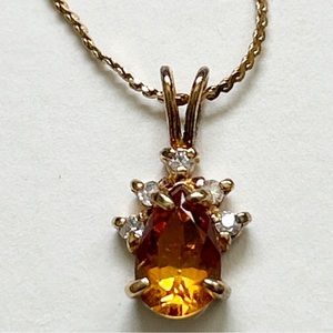 Orange Citrine Diamond 14 Karat Yellow Gold Necklace